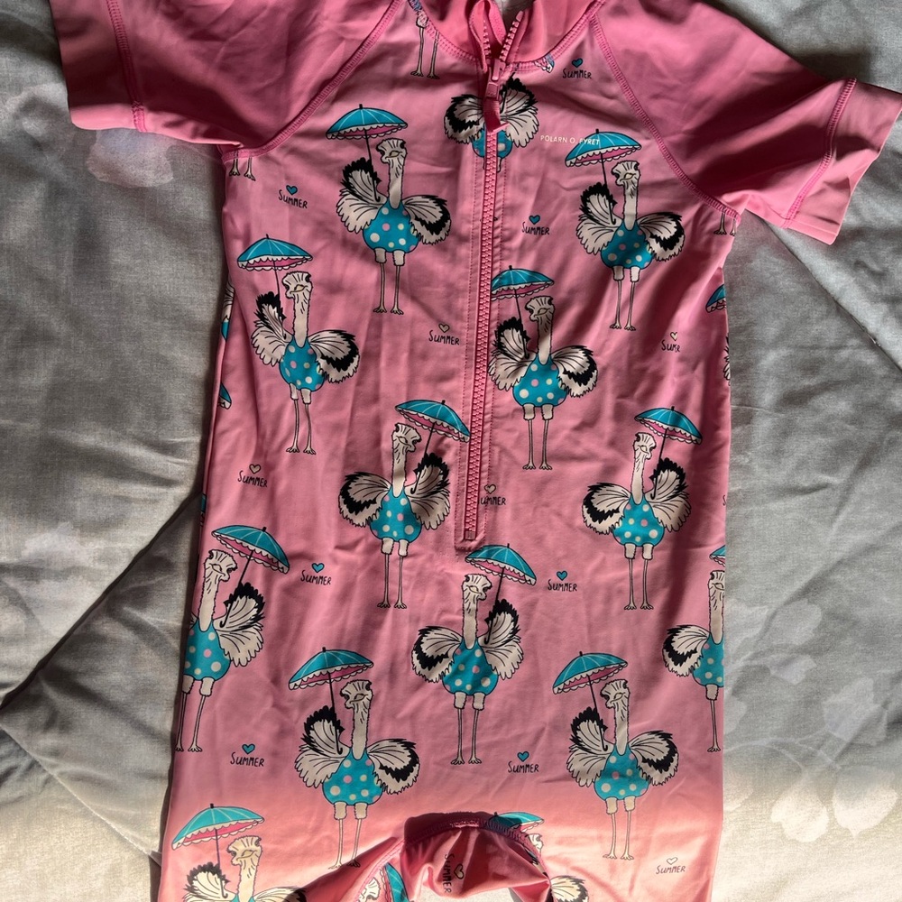 Polarn O. Pyret Pink and Blue One Piece Swimsuit with Floral Design